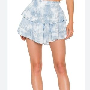 LoveShackFancy Revolve Blue Hand Dye Ruffle Mini Skirt